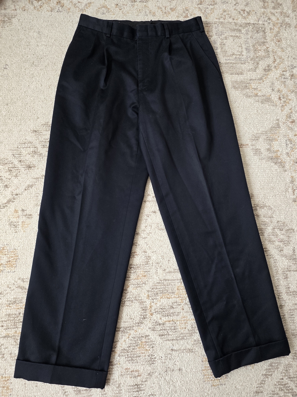 Lands' End Men's Black Pleated Dress Trousers